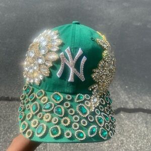 Green Cap with Crystal Embellishments
